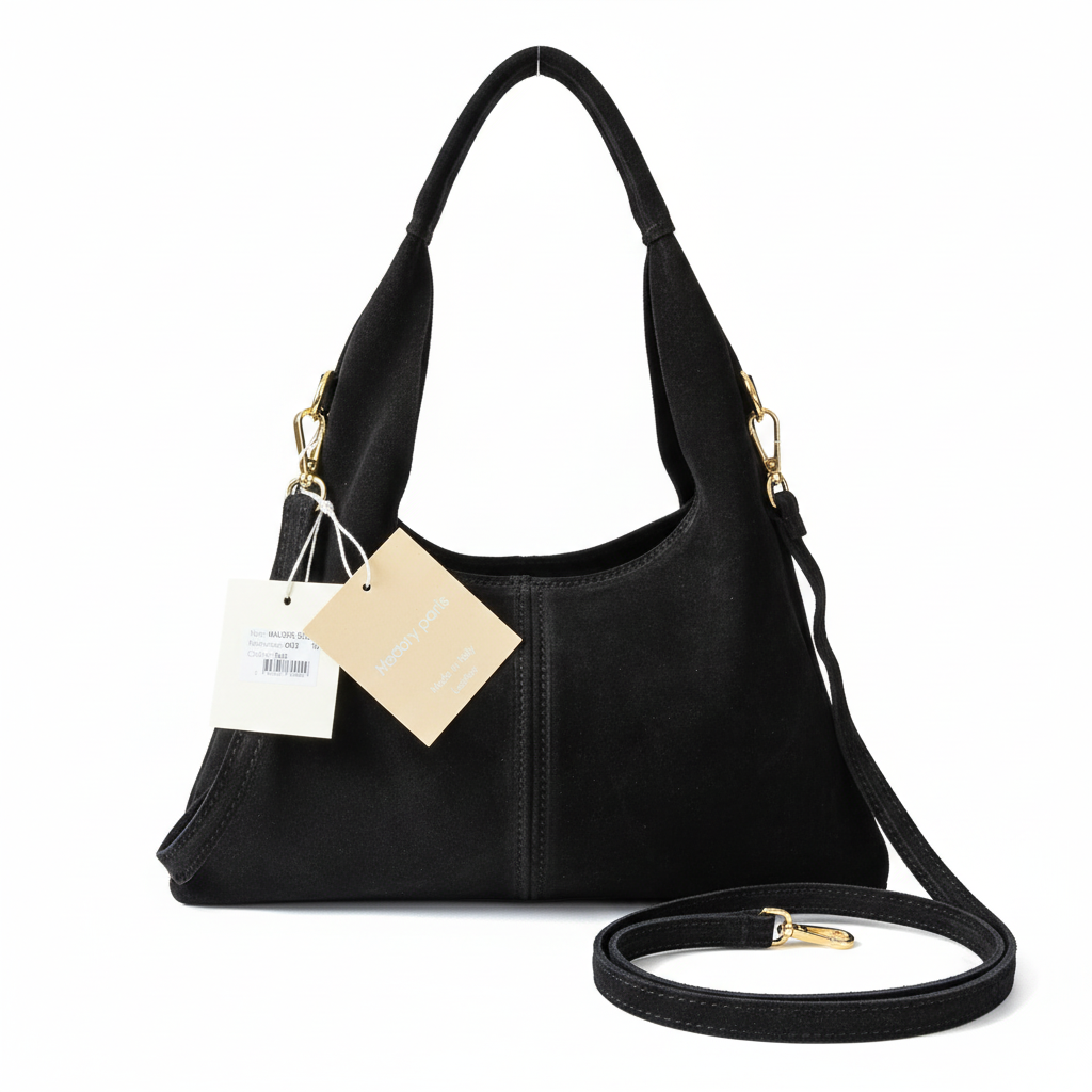 Sac MALORIE SUÈDE Noir fond blanc